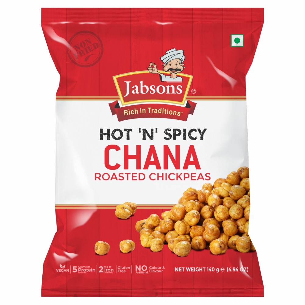 JABSONS SKINLESS ROASTED CHANA - HOT `N’ SPICY 140 GM