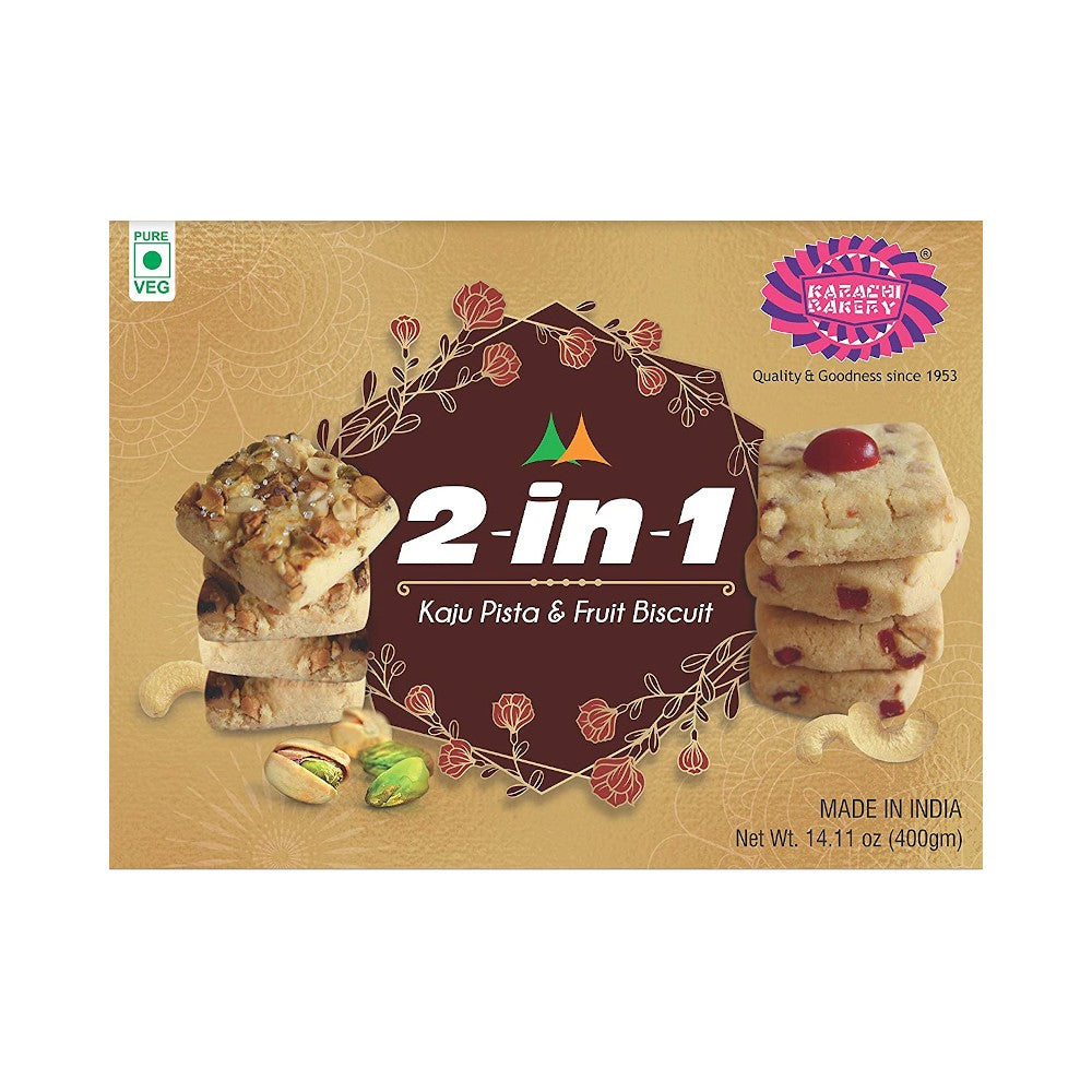 Karachi Bakery 2 In 1 Fruit - Kaju Pista Biscuit (400gm)