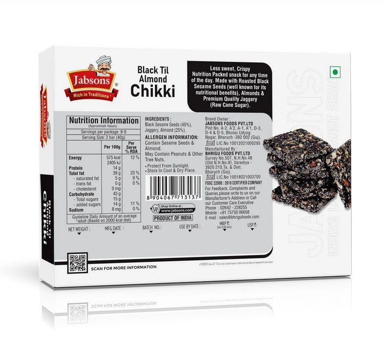 Jabsons Black Til Almond Chikki- 250gm