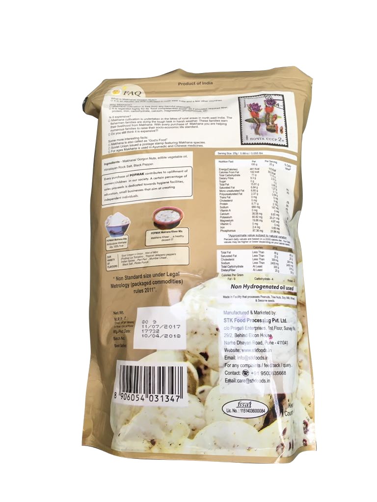 Buy Pop Mak Roasted Makhana (Cream & Onion Flavor) online in UK, Europe